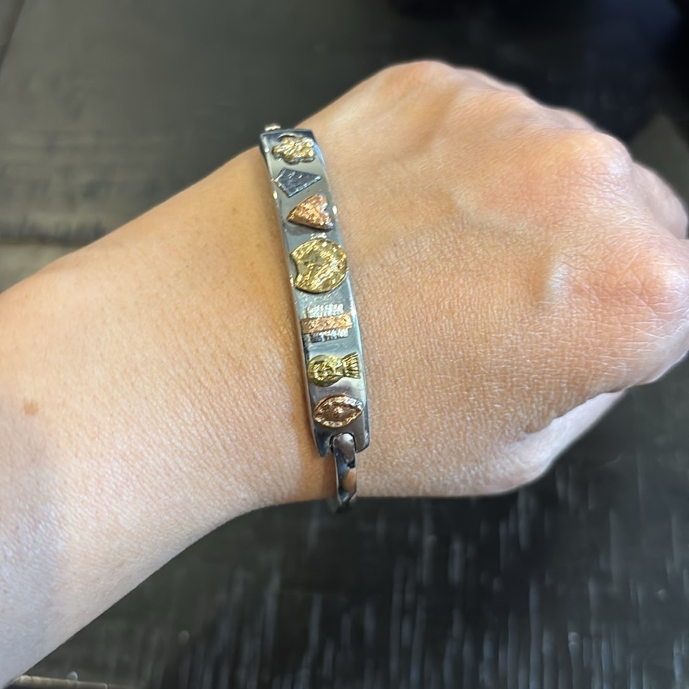 Multi-Character Bangle Bracelet Silver Bronze Gold Tone Bracelet Horseshoe Money